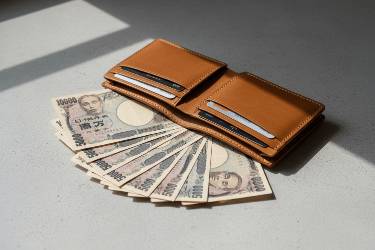 二つ折り財布と現金。