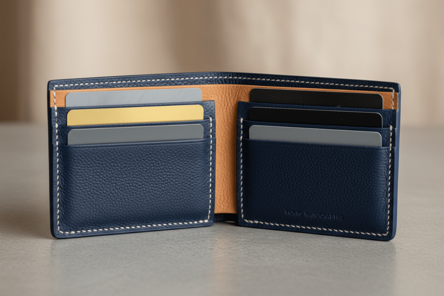 カードを収納した二つ折り財布。