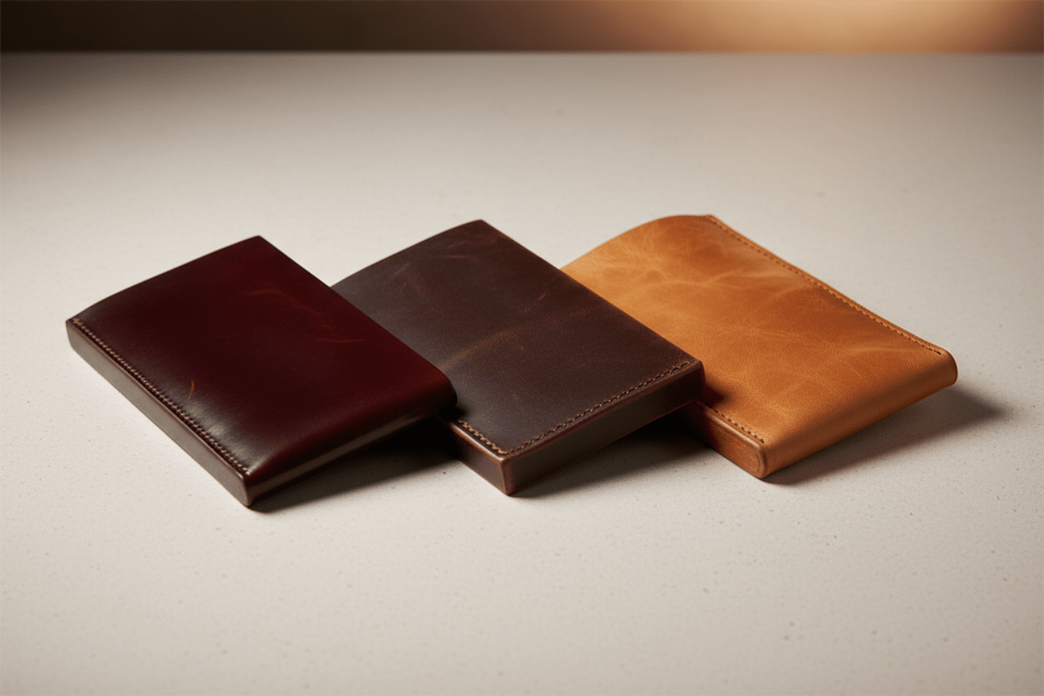 「コードバン」「ブライドルレザー」「イタリアンレザー」のイメージ。