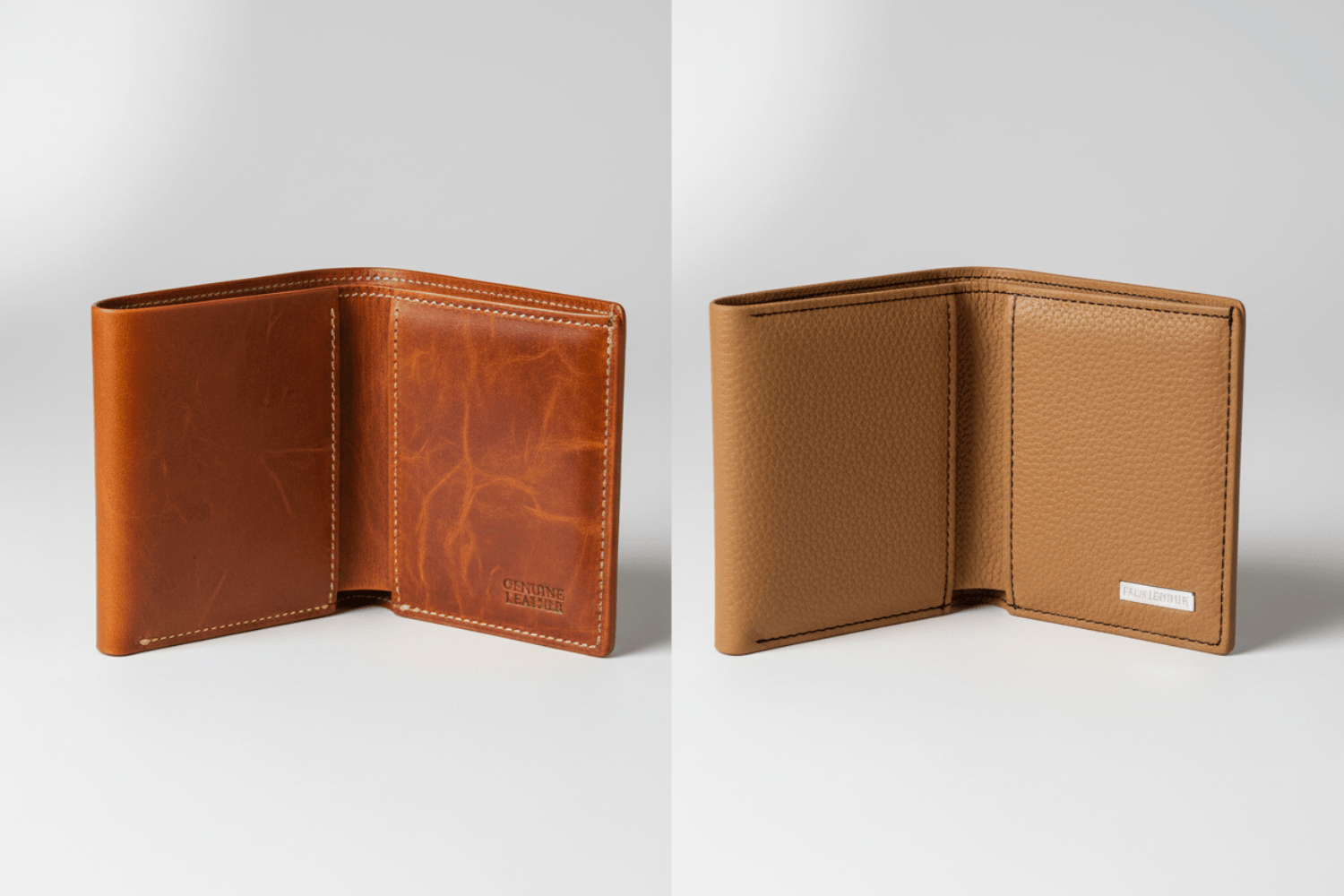 本革財布と合皮財布の比較。