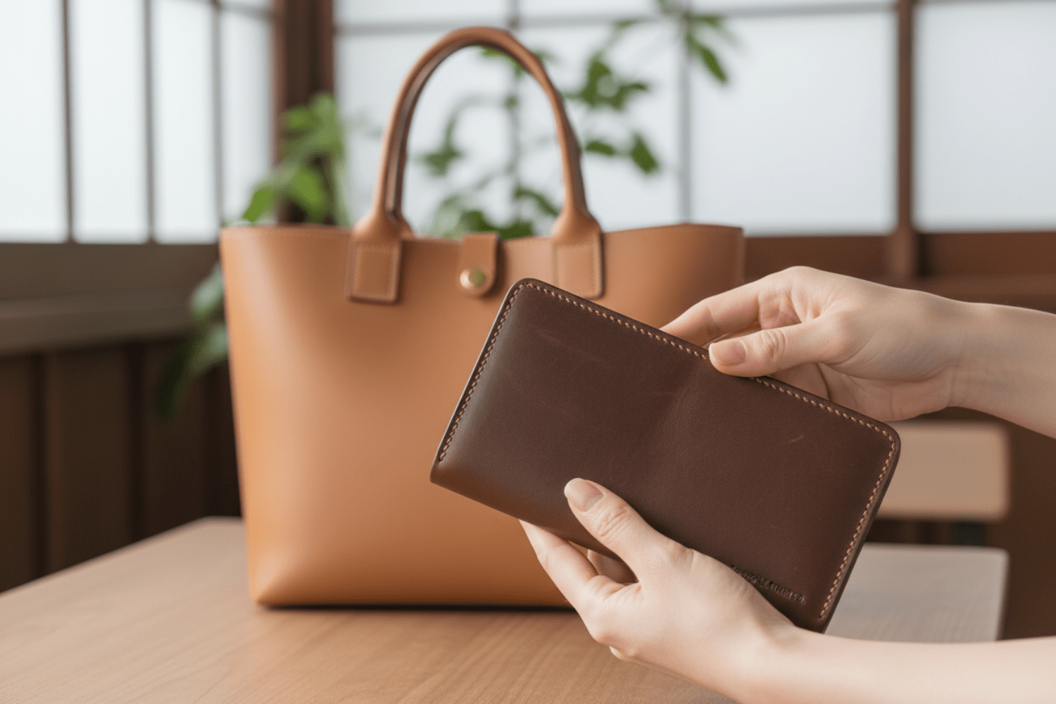 コンパクト長財布を持ってる。