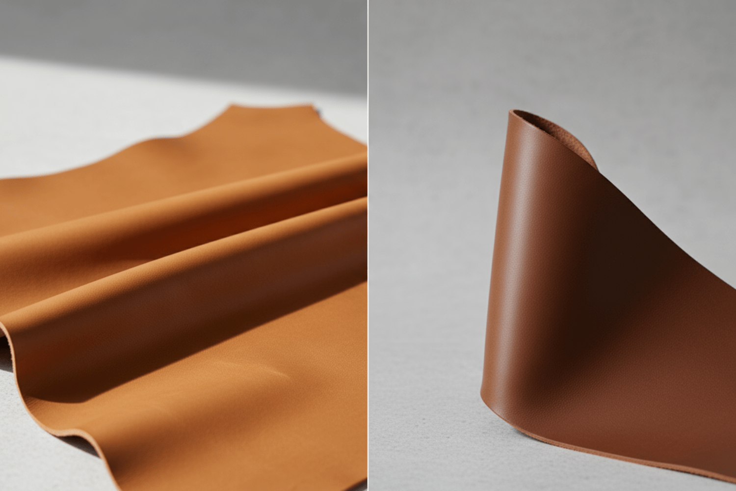 柔らかい革と硬い革の比較。