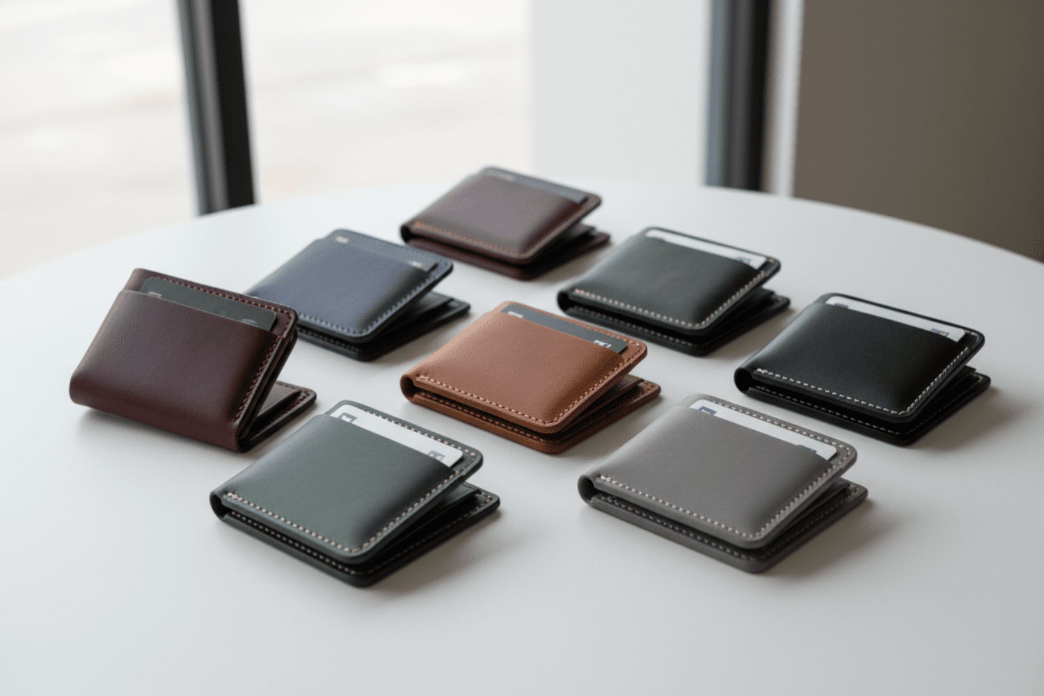 様々なカラーのミニ財布。