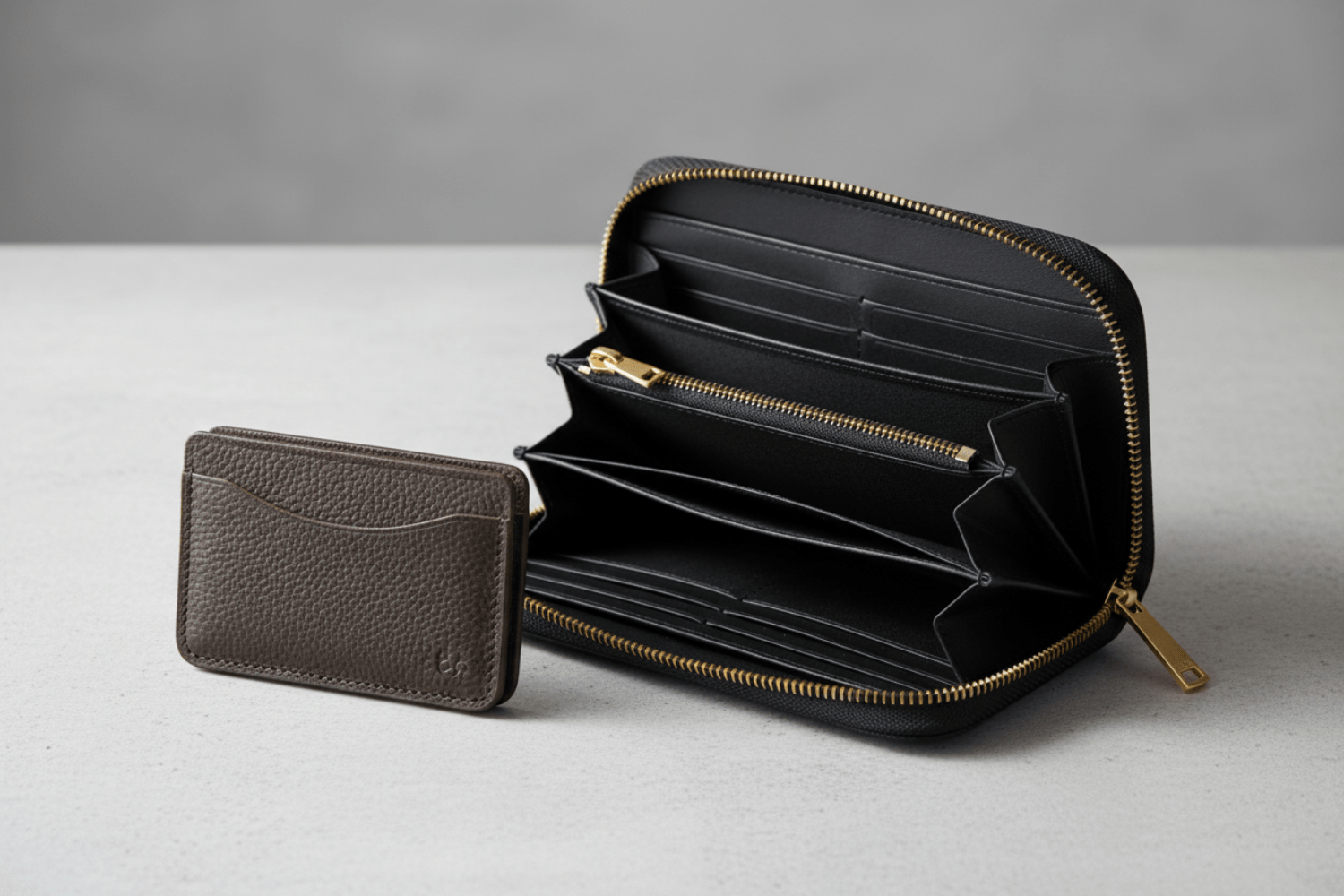 ミニ財布と長財布の違いを比較した画像。