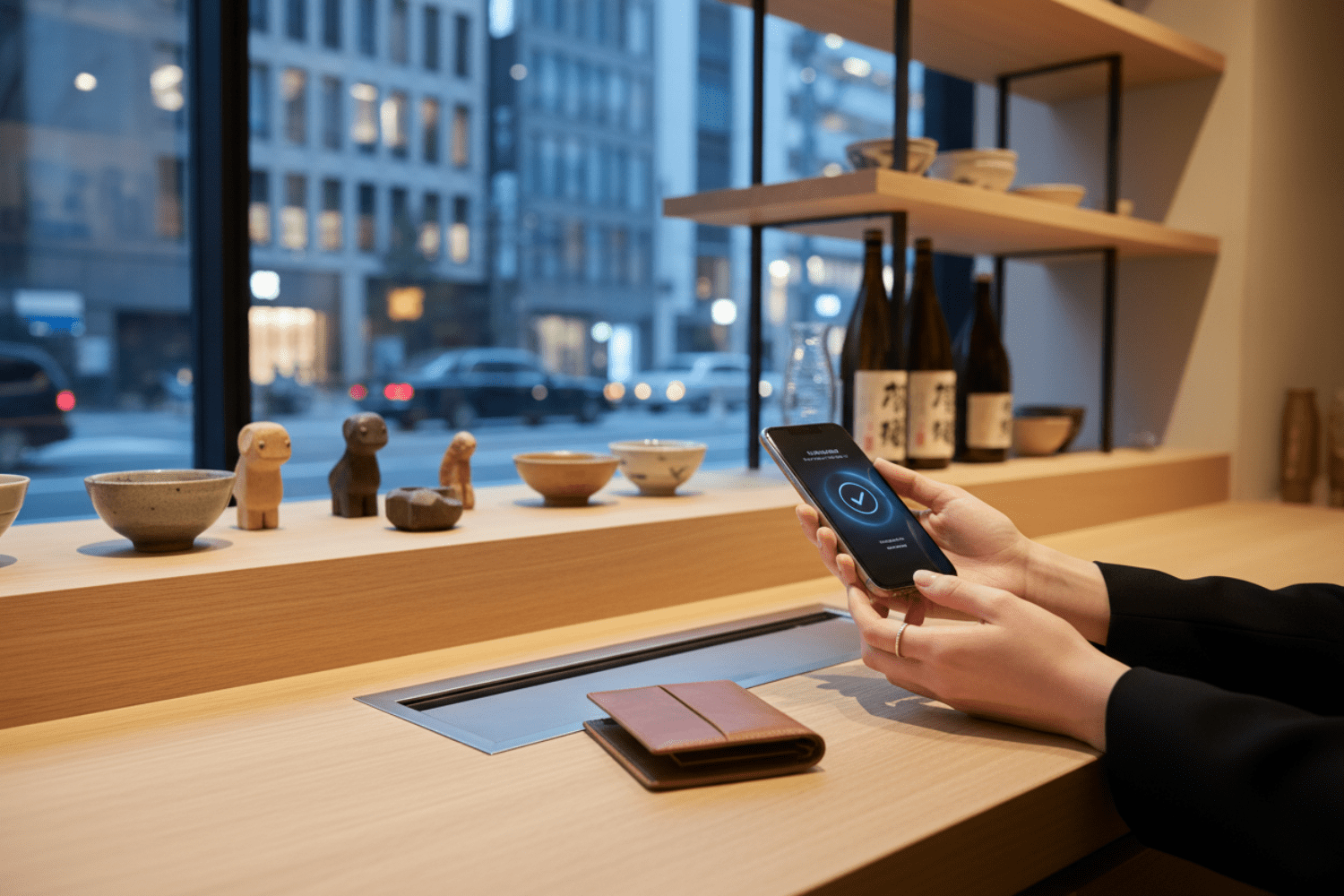 スマートフォンでキャッシュレス決済してる。