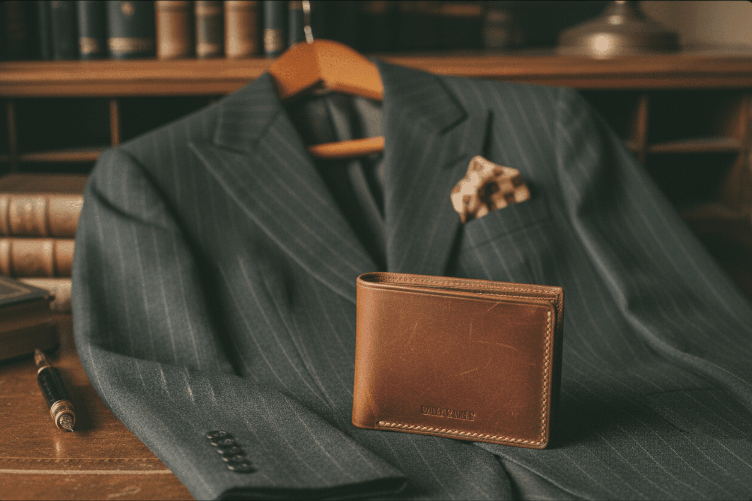 スーツと薄い二つ折り財布。