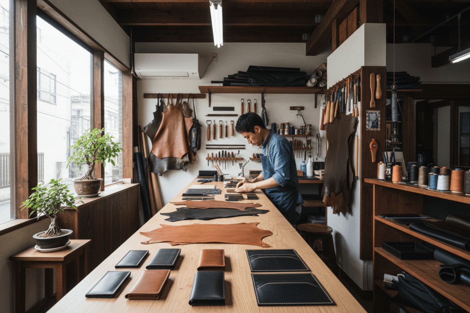 財布の製作風景。