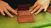 MC-compactwallet。蔵前の革職人が製作した国産牛革のコンパクト財布。ダークブラウン。生産動画2。